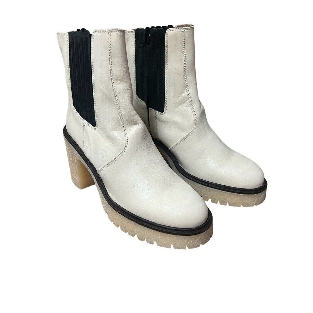 Free People James Chunky Heel Chelsea Boot White Leather Size US 10 - Picture 5 of 9
